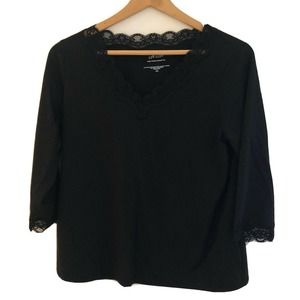 J Jill Sleep Women’s Size S Petite 3/4 Sleeve Black Knit Shirt Lace Detail